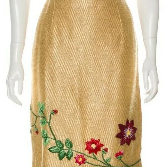 Moschino Couture Italian Gold Linen Lined 3 Piece Skirt Suit Top Jacket USA 10 - Picture 3 of 13